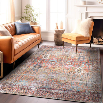 Tapis de transition World Rug Gallery, aspect vieilli, lavable en machine, antidérapant