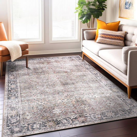 Tapis vintage vieilli World Rug Gallery, lavable en machine et antidérapant