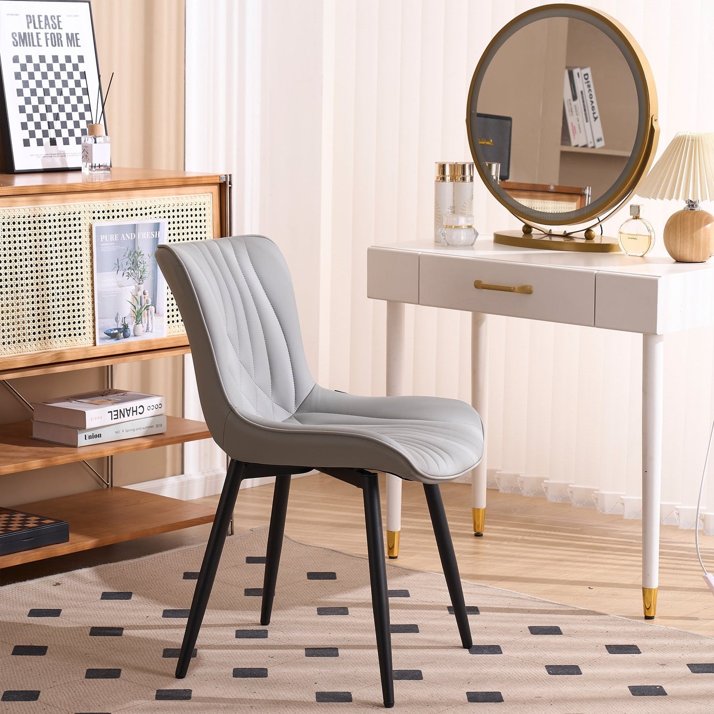 Lot de 2 chaises de salle à manger modernes en cuir rembourré sans accoudoirs