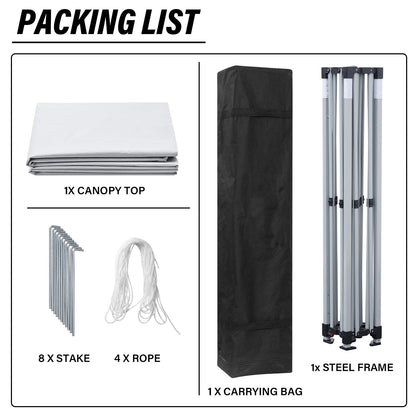 Tente pliante extérieure Zenova 3 m x 3 m, idéale pour terrasse, fête ou mariage.